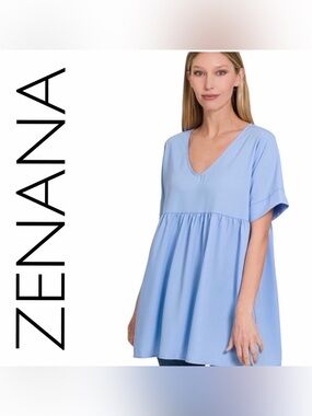 Zenana Outfitters NWOT Light Blue V-Neck Tunic